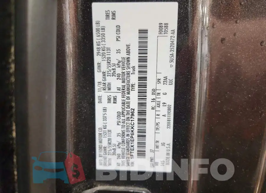 1FTEX1EP6KKC17962 Photo# 13