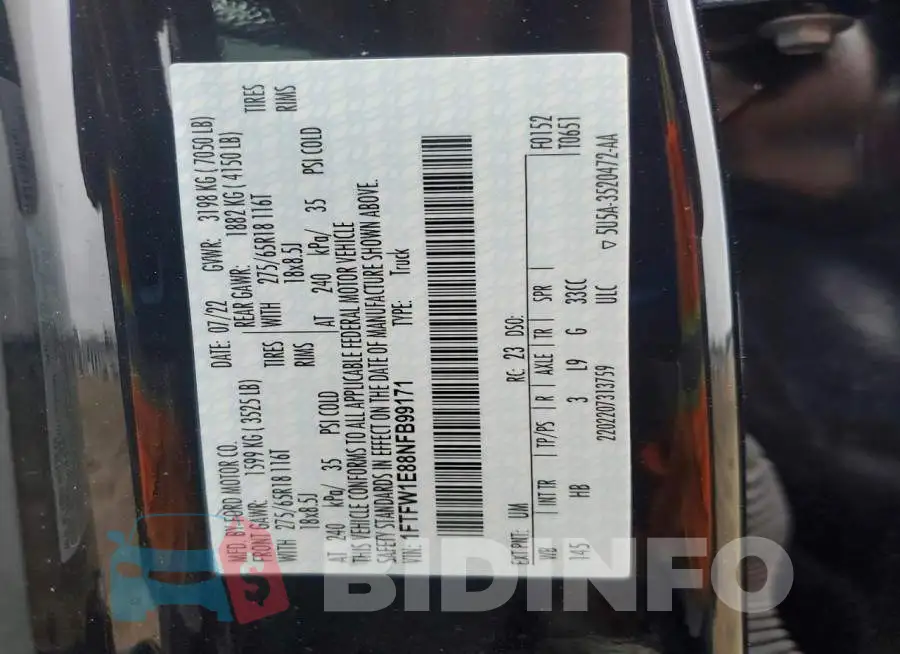 1FTFW1E88NFB99171 Photo# 12