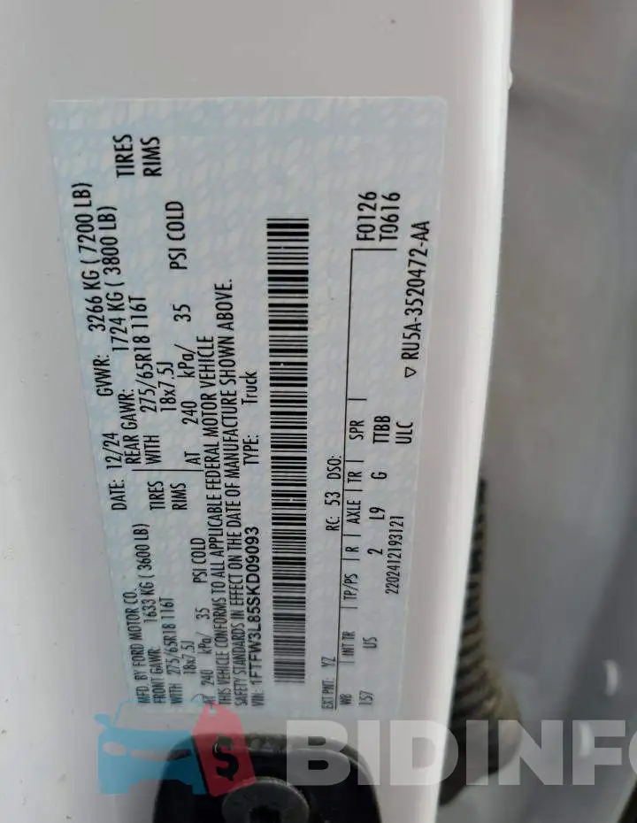 1FTFW3L85SKD09093 Photo# 12