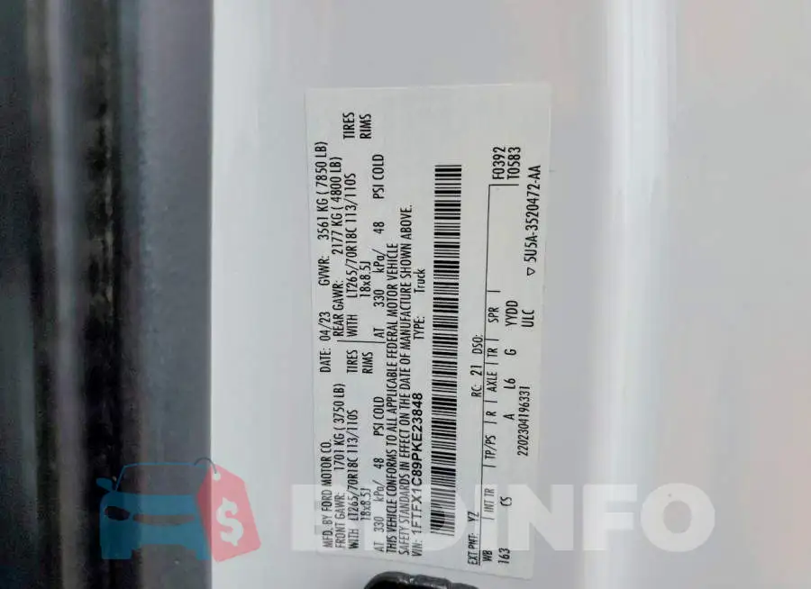 1FTFX1C89PKE23848 Photo# 12