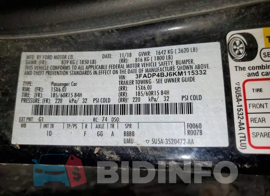3FADP4BJ6KM115332 Photo# 12