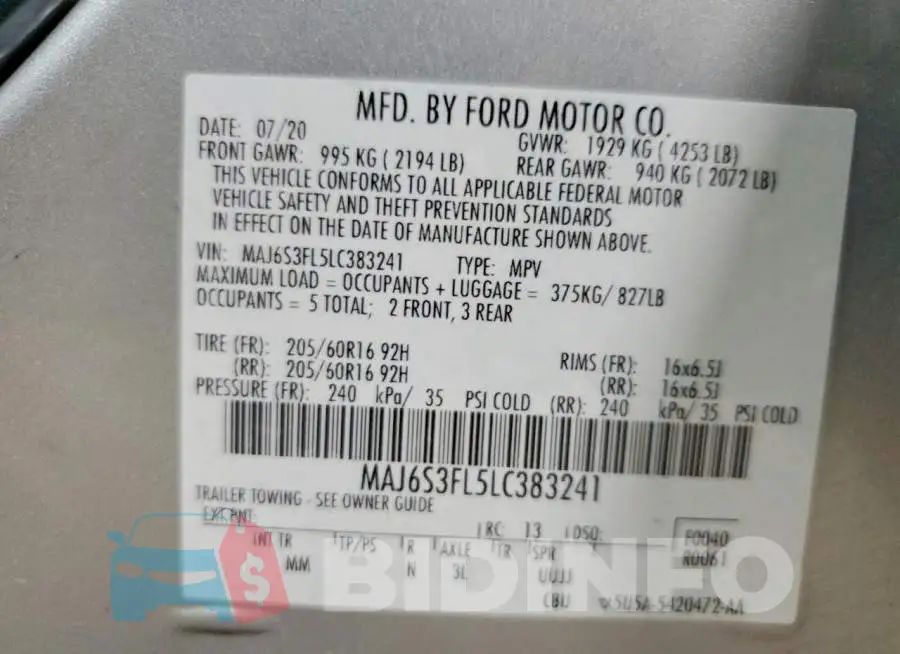 MAJ6S3FL5LC383241 Photo# 13