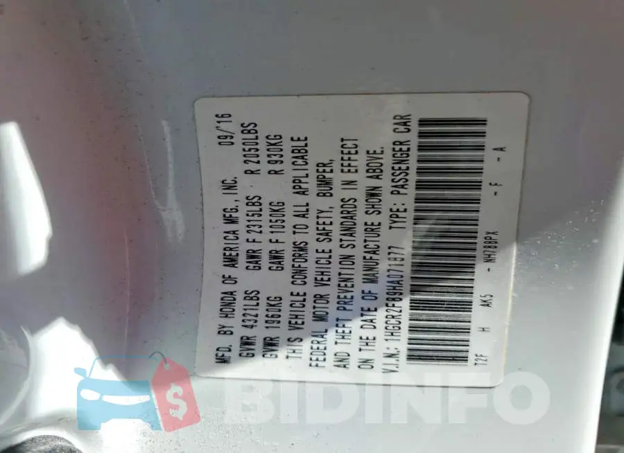 1HGCR2F89HA071877 Photo# 12