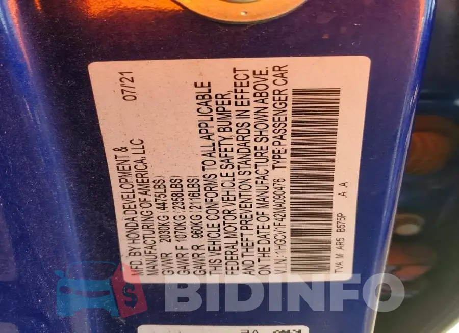 1HGCV1F42MA090476 Photo# 12