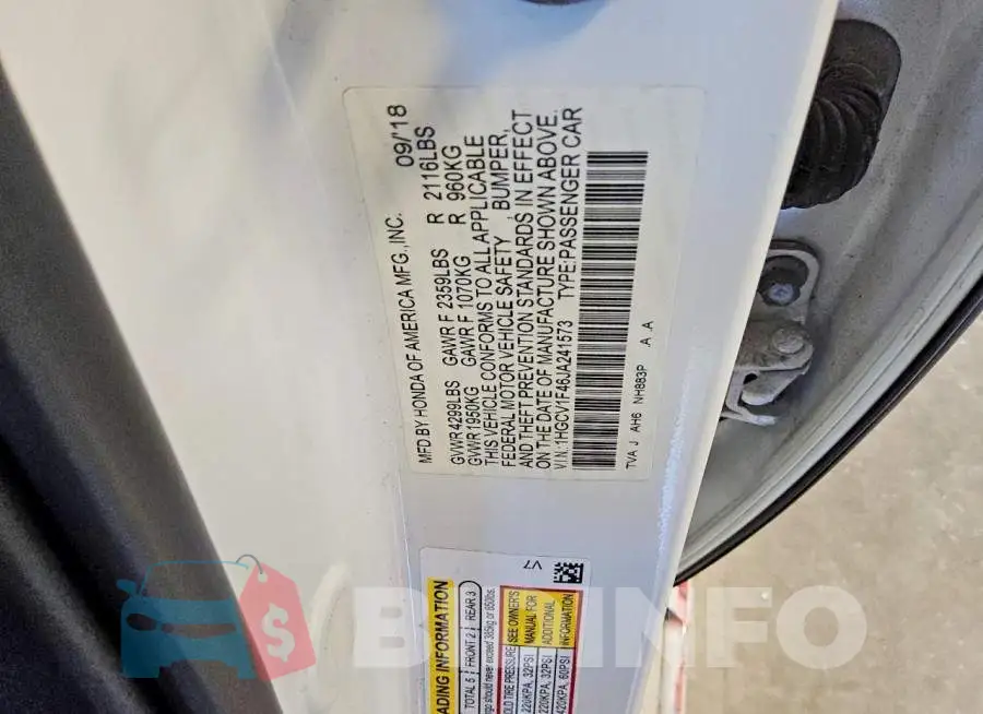 1HGCV1F46JA241573 Photo# 12