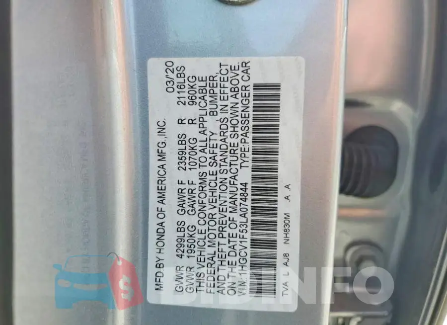 1HGCV1F53LA074844 Photo# 12
