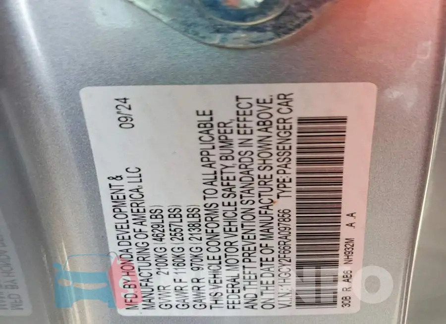 1HGCY2F66RA097856 Photo# 12