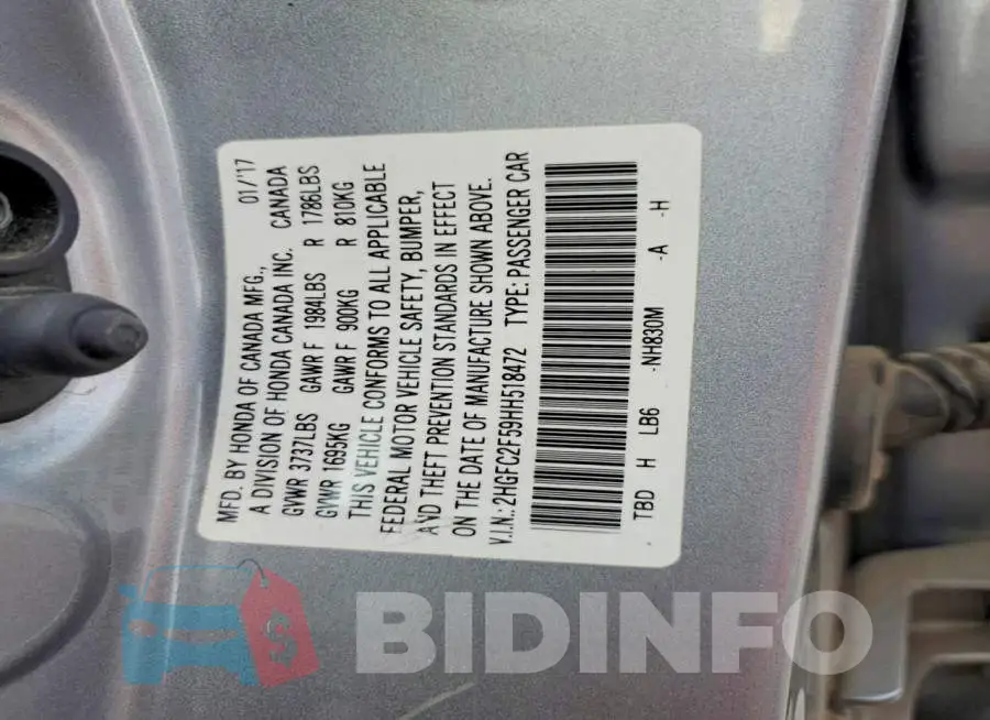 2HGFC2F59HH518472 Photo# 12