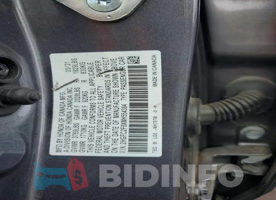 2HGFC2F8XMH554384 Photo# 12