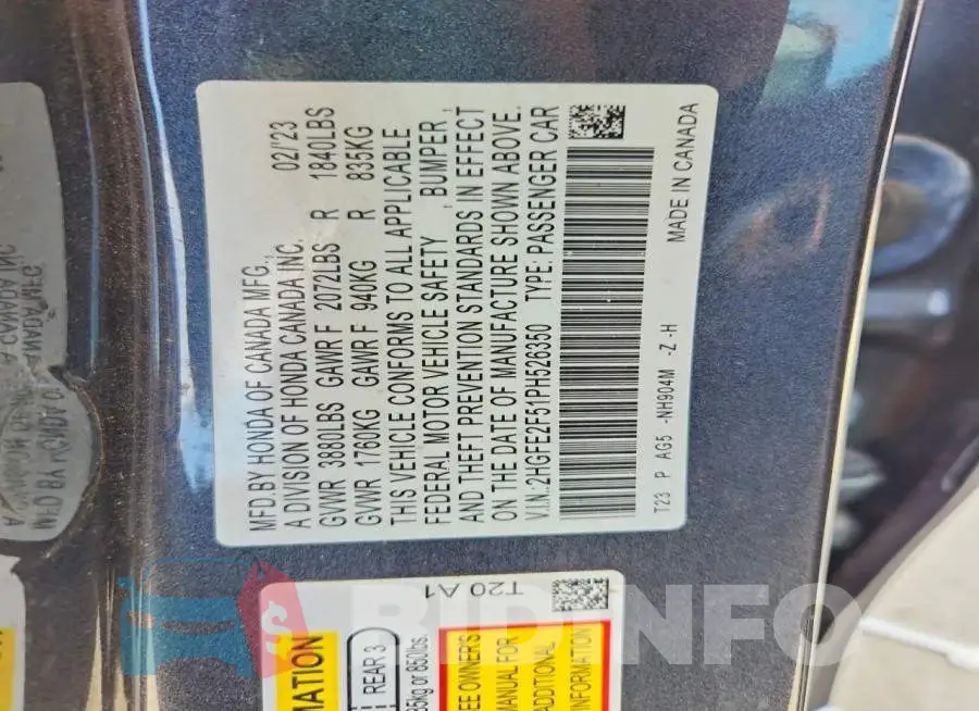 2HGFE2F51PH526350 Photo# 12