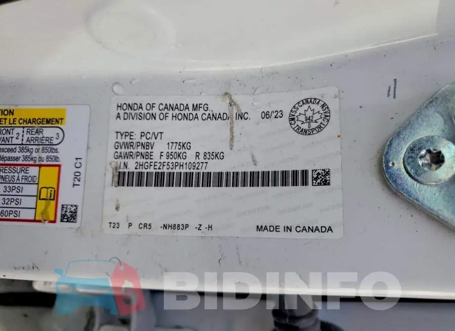 2HGFE2F53PH109277 Photo# 13