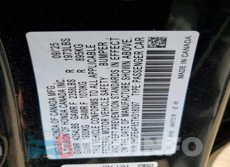 2HGFE4F85TH318097 Photo# 12