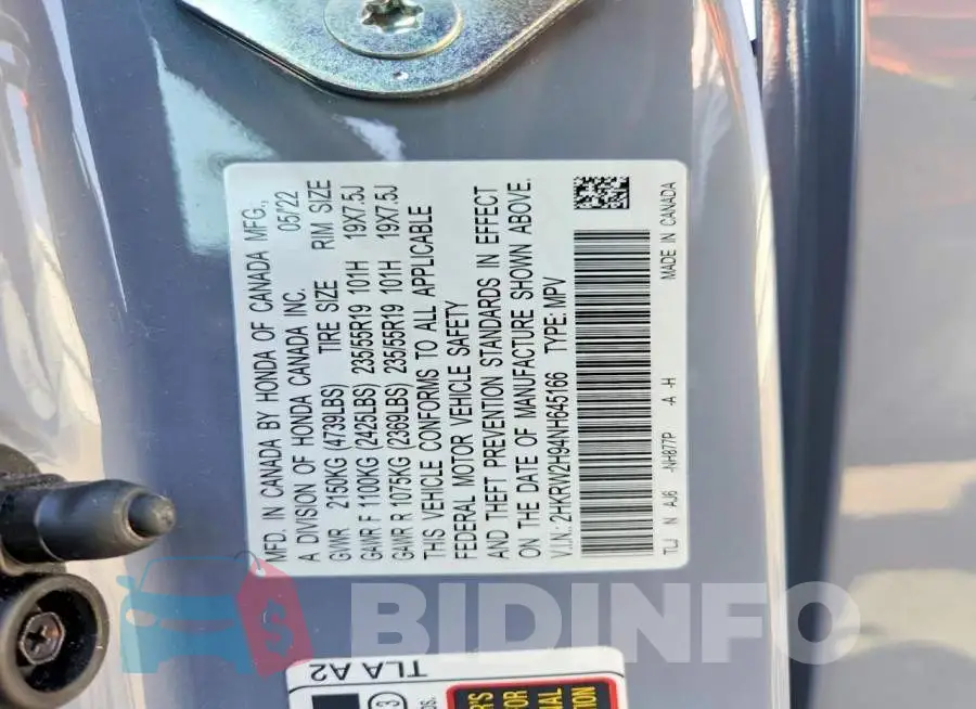 2HKRW2H94NH645166 Photo# 13