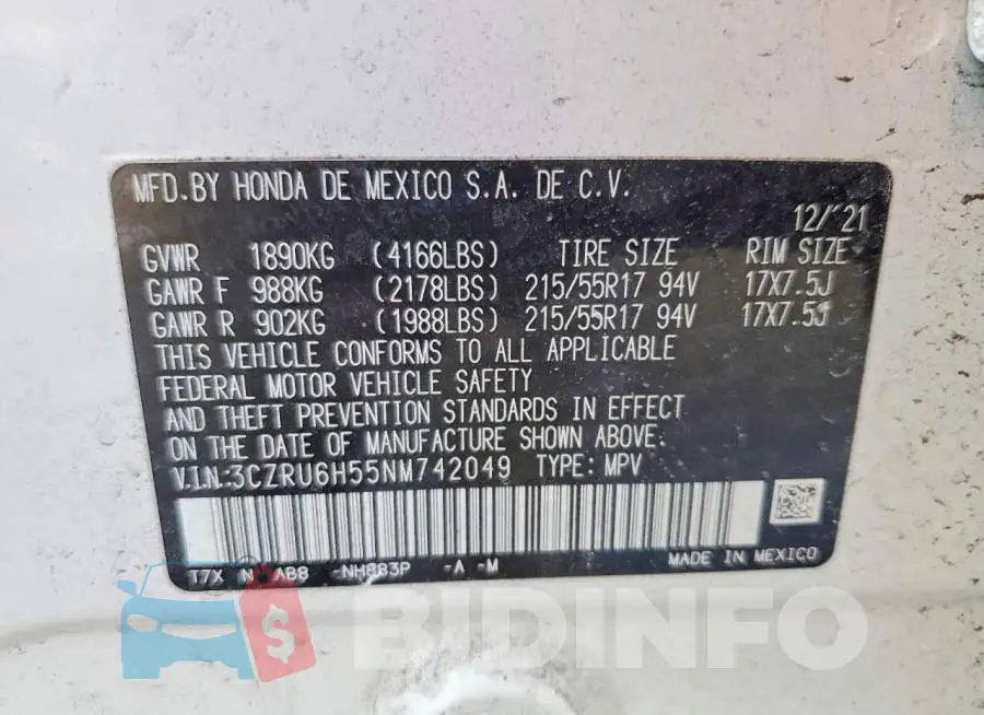 3CZRU6H55NM742049 Photo# 14