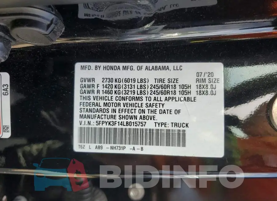 5FPYK3F14LB015757 Photo# 12