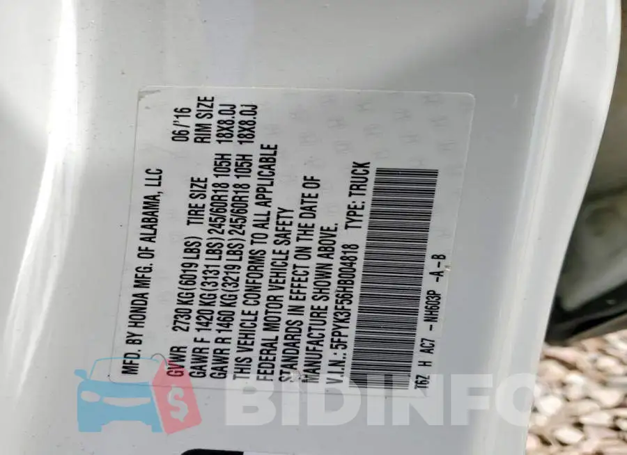 5FPYK3F56HB004818 Photo# 12