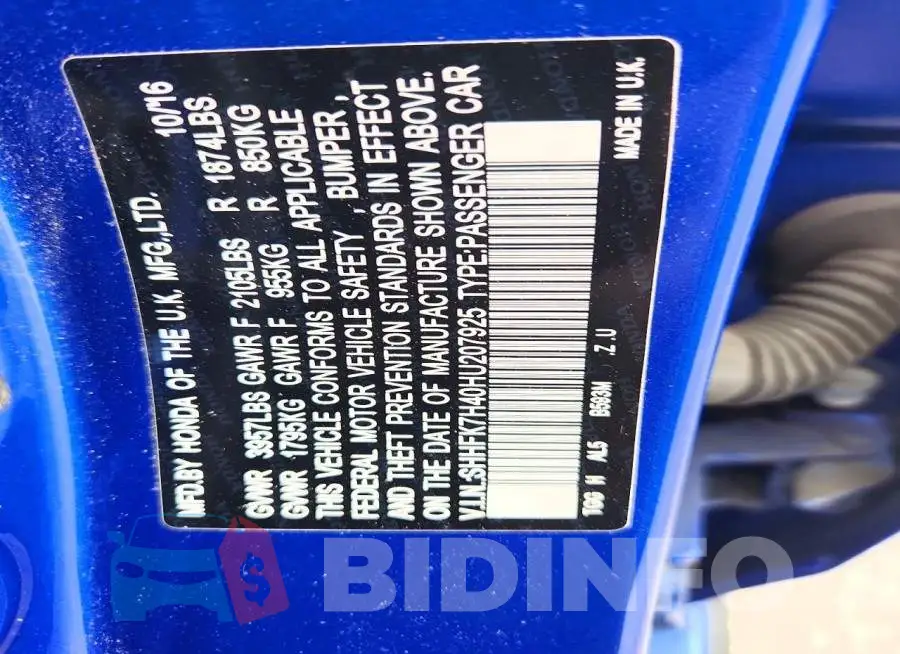 SHHFK7H40HU207925 Photo# 12