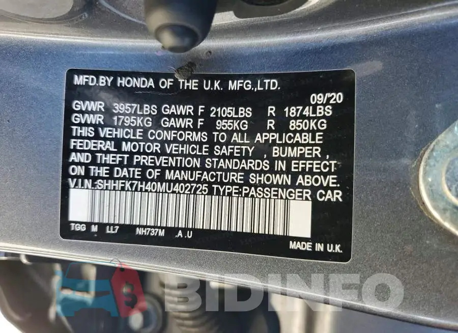 SHHFK7H40MU402725 Photo# 13