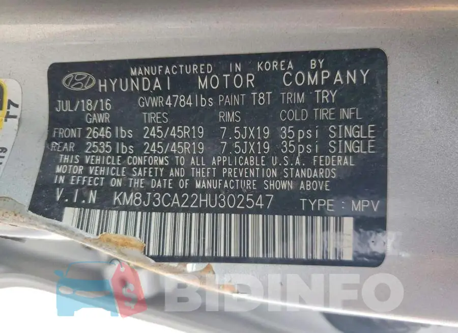 KM8J3CA22HU302547 Photo# 14