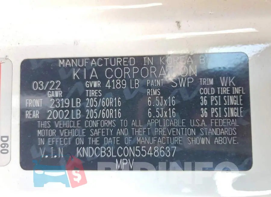 KNDCB3LC0N5548637 Photo# 13