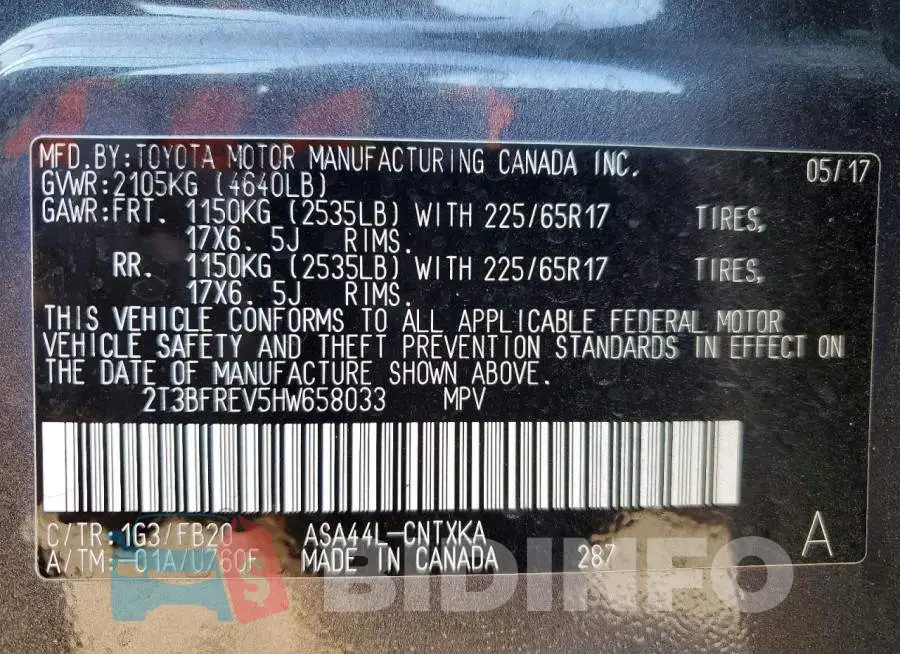 2T3BFREV5HW658033 Photo# 14
