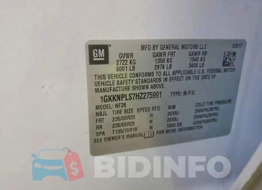 1GKKNPLS7HZ275991 Photo# 13