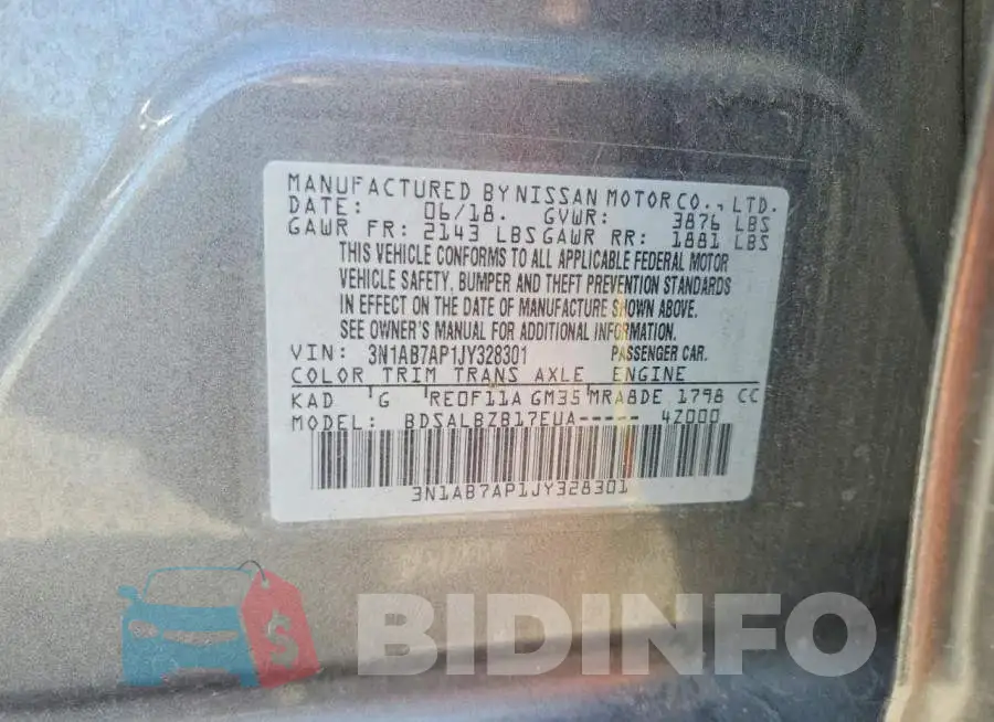 3N1AB7AP1JY328301 Photo# 12