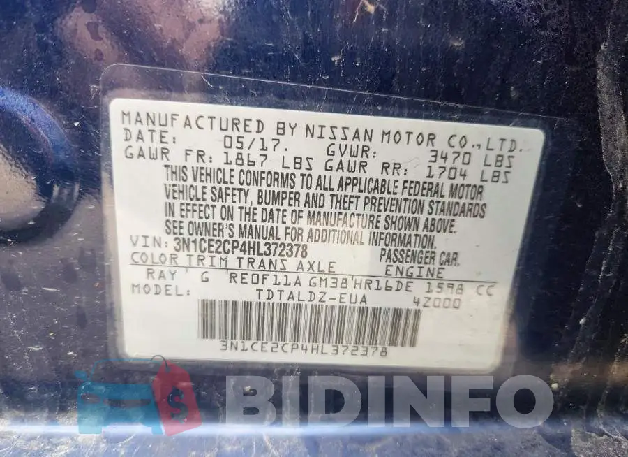 3N1CE2CP4HL372378 Photo# 12