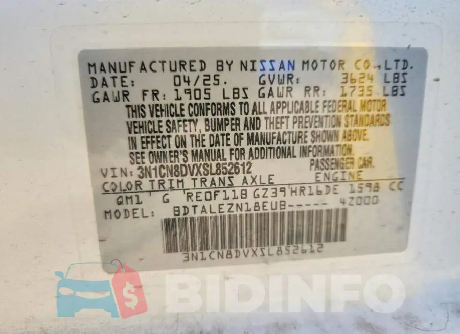 3N1CN8DVXSL852612 Photo# 12