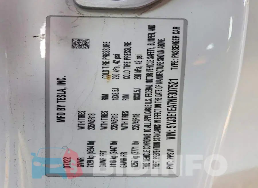 5YJ3E1EA7NF307521 Photo# 12