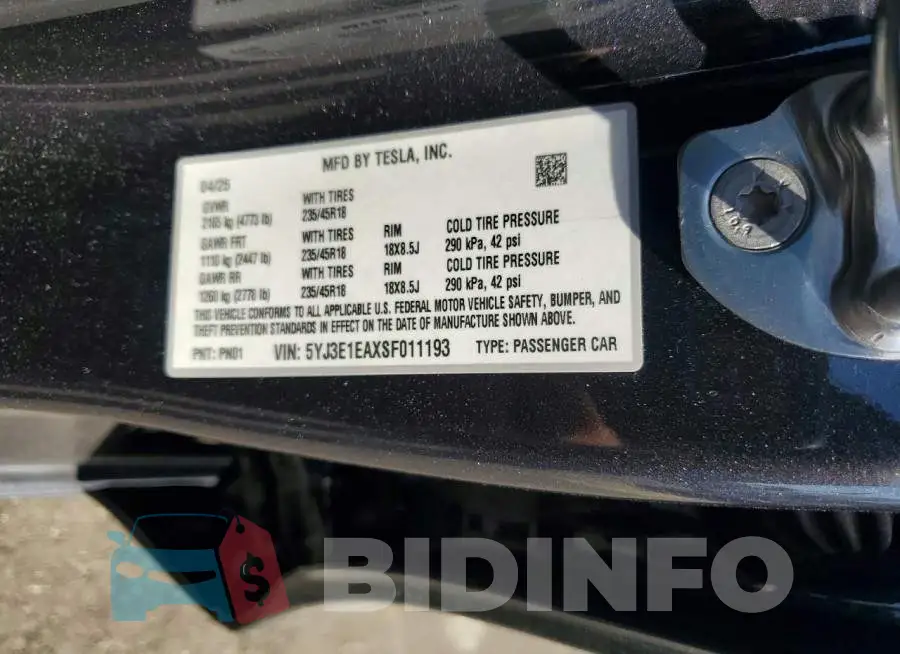 5YJ3E1EAXSF011193 Photo# 13