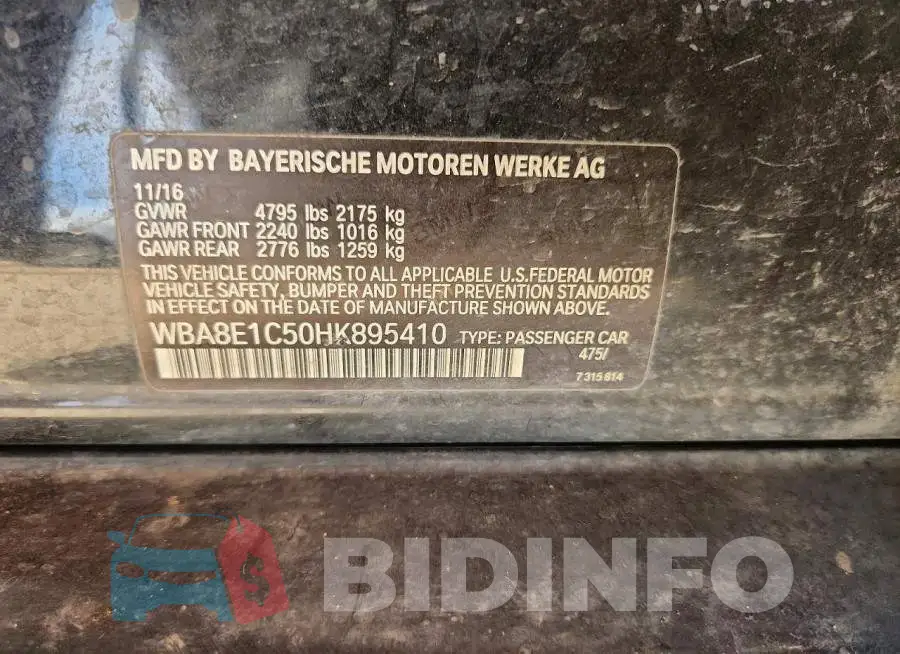 WBA8E1C50HK895410 Photo# 12