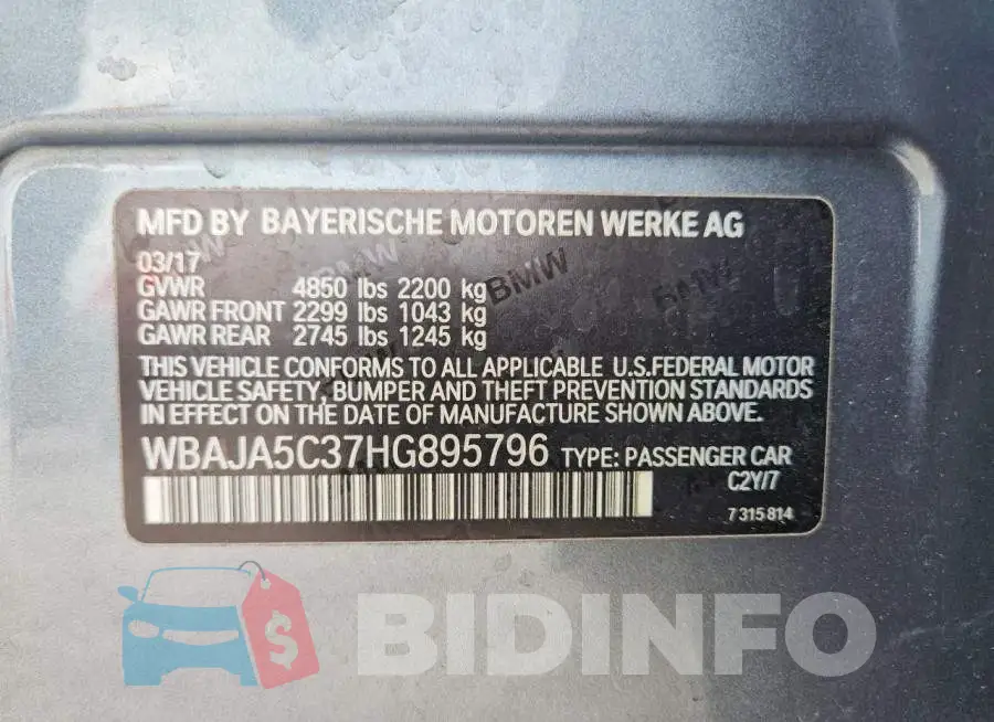 WBAJA5C37HG895796 Photo# 13
