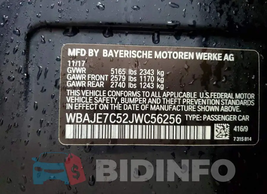 WBAJE7C52JWC56256 Photo# 13