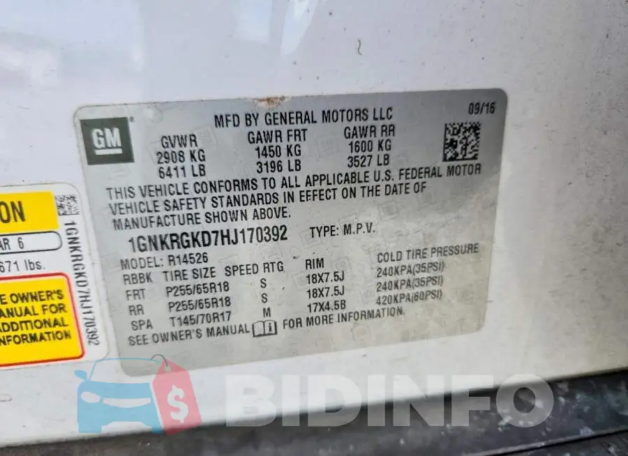 1GNKRGKD7HJ170392 Photo# 13