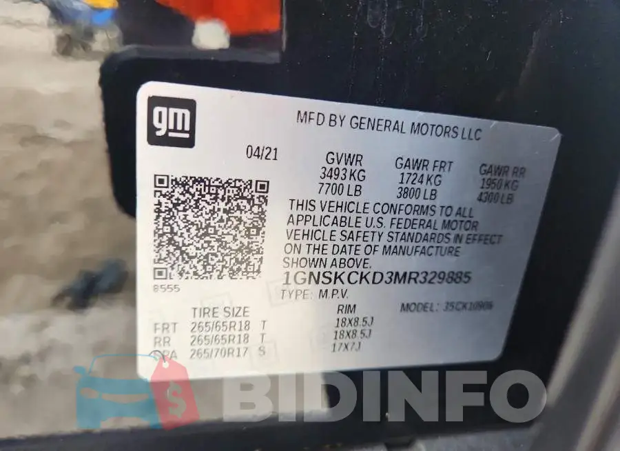 1GNSKCKD3MR329885 Photo# 13