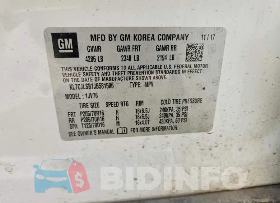 KL7CJLSB1JB581506 Photo# 14