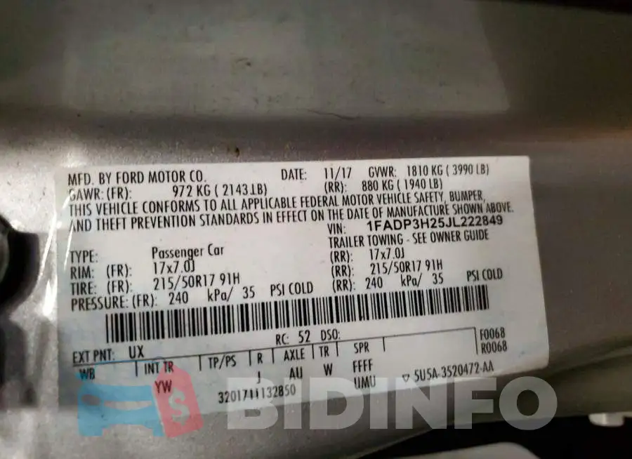 1FADP3H25JL222849 Photo# 12