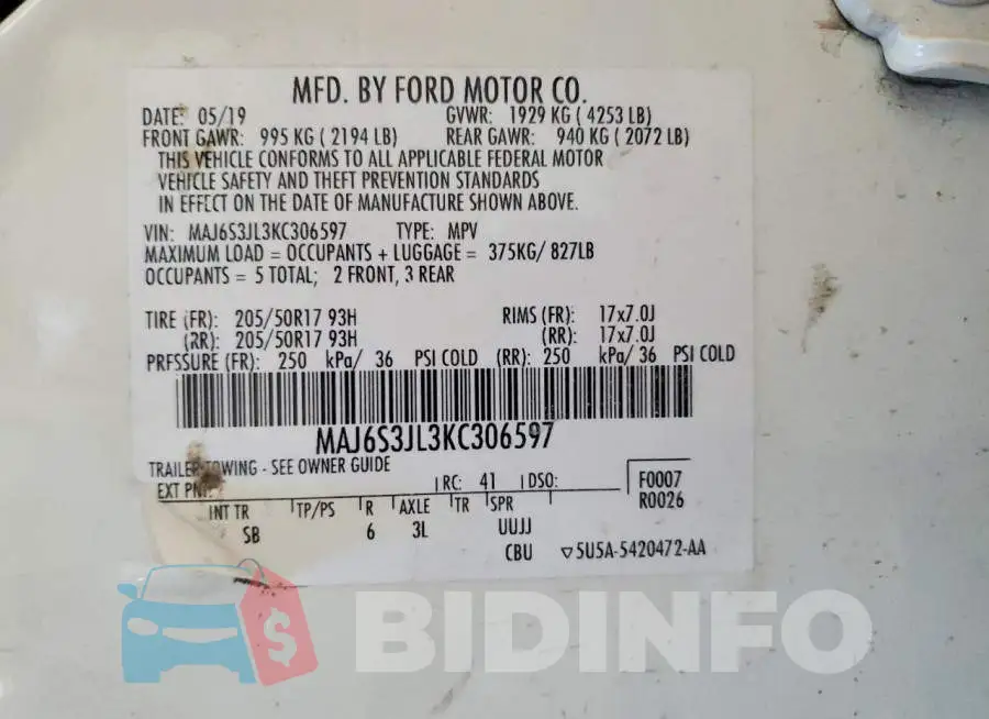 MAJ6S3JL3KC306597 Photo# 12