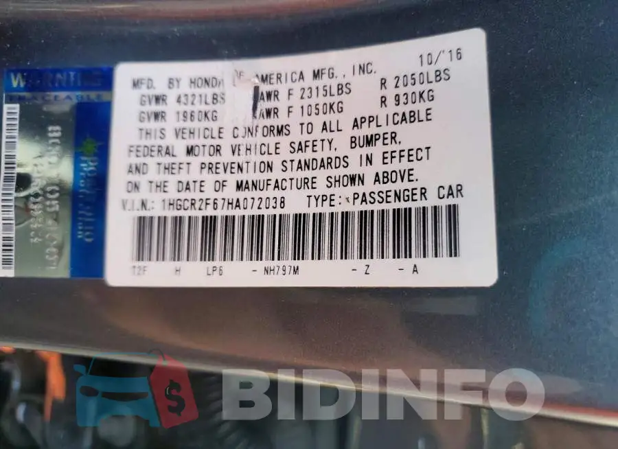 1HGCR2F67HA072038 Photo# 12