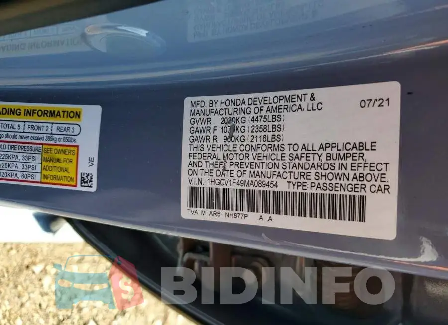 1HGCV1F49MA089454 Photo# 12