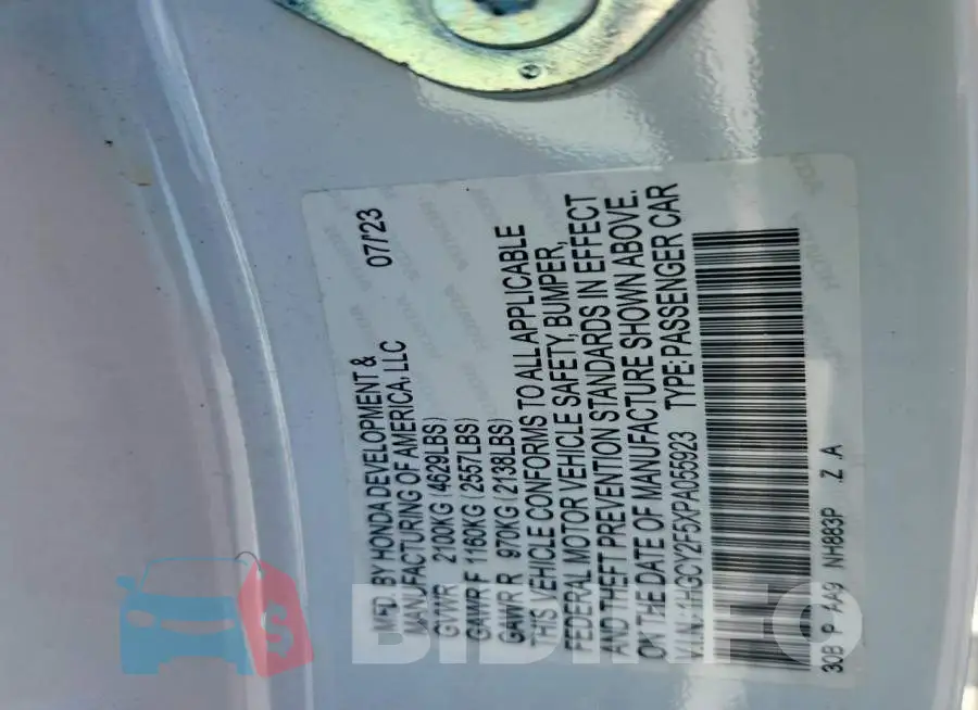 1HGCY2F5XPA055923 Photo# 13