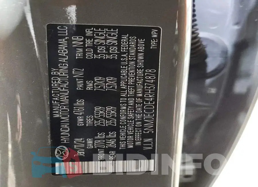 5NMJECDE4RH374878 Photo# 14