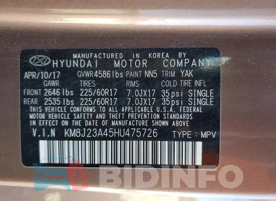 KM8J23A45HU475726 Photo# 13
