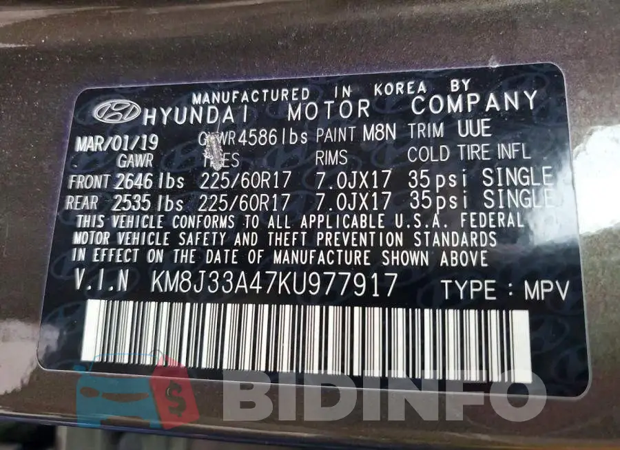 KM8J33A47KU977917 Photo# 13