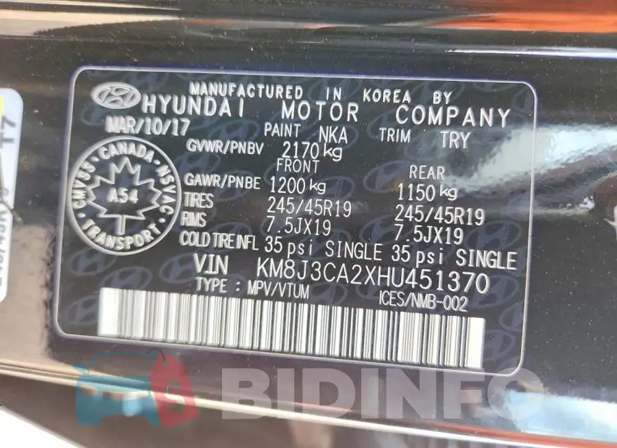 KM8J3CA2XHU451370 Photo# 13