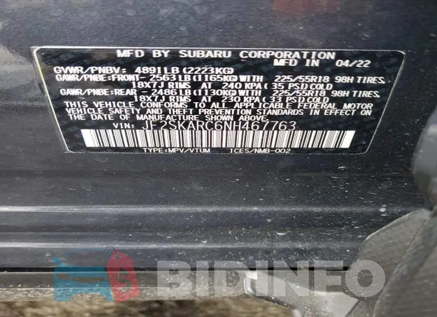 JF2SKARC6NH467763 Photo# 14