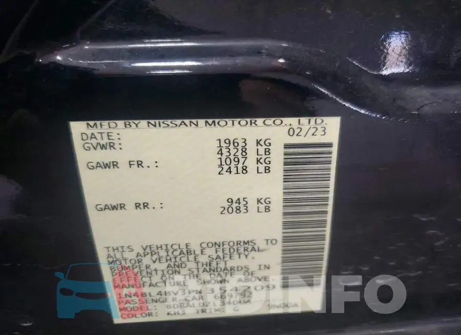 1N4BL4BV3PN354209 Photo# 12