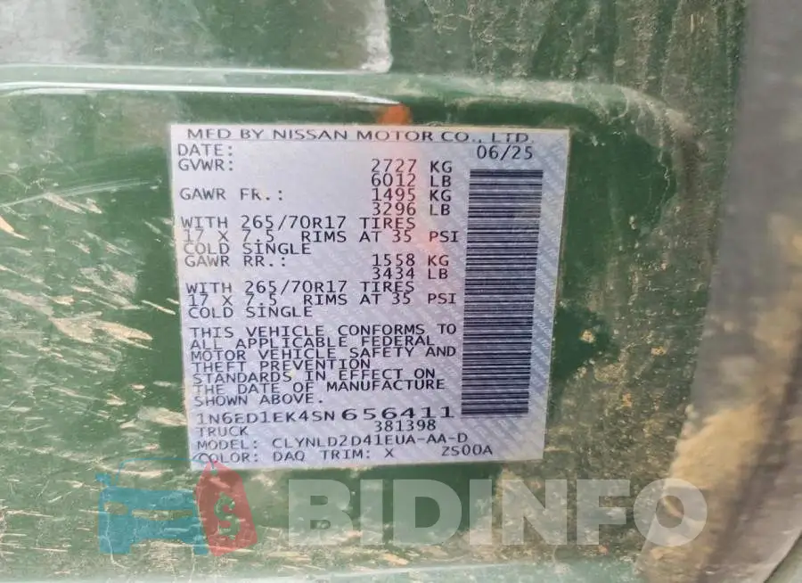 1N6ED1EK4SN656411 Photo# 12