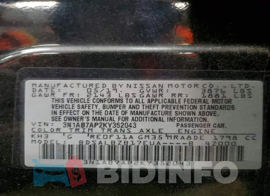 3N1AB7AP2KY352043 Photo# 12